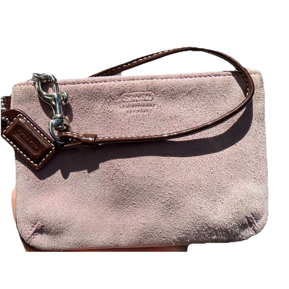 Coach Suede Wristlet Pouch Pink Lilac Mini Bag Leather Strap Y2K Vintage - Picture 2 of 10